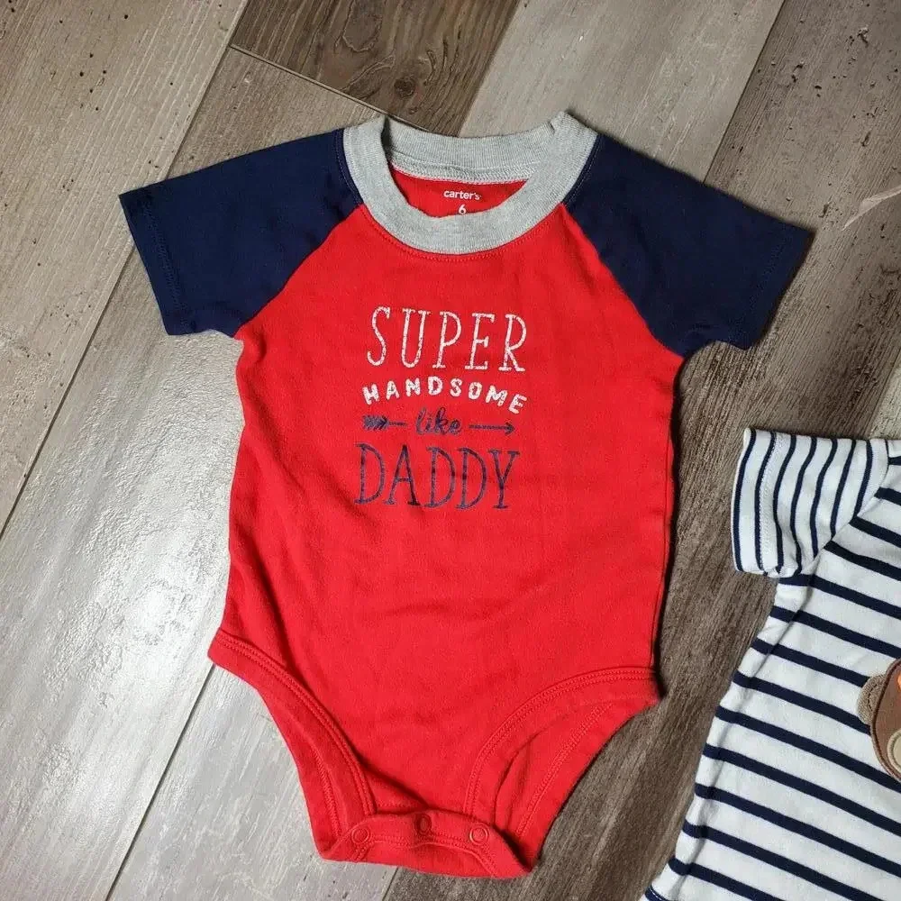 Carter's Size 6m Baby Boy Top Bundle 3 pieces Red Blue White EUC